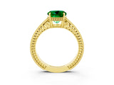 Yellow gold Round Cut Emerald Ring with Milgrain Pavé Band and Four-Prong Setting_15