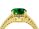 Yellow gold Round Cut Emerald Ring with Milgrain Pavé Band and Four-Prong Setting_16