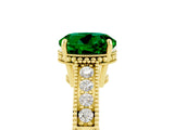 Yellow gold Round Cut Emerald Ring with Milgrain Pavé Band and Four-Prong Setting_17