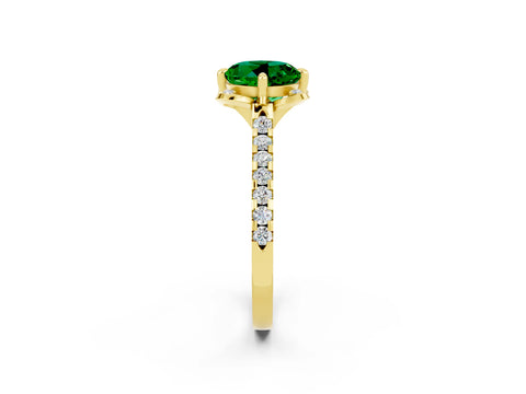 Yellow gold Round Cut Emerald Ring with Pavé Band and Floral Prong Setting_2