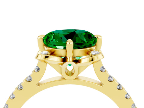 Yellow gold Round Cut Emerald Ring with Pavé Band and Floral Prong Setting_4