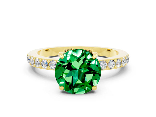 Yellow gold Round Cut Emerald Pavé Engagement Ring with Round  Accents and Prong Setting