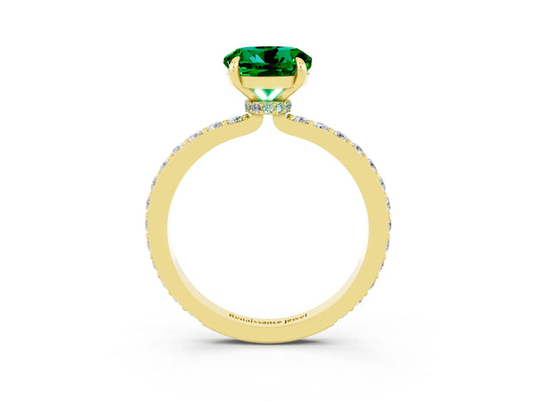 Yellow gold Round Cut Emerald Pavé Engagement Ring with Round  Accents and Prong Setting