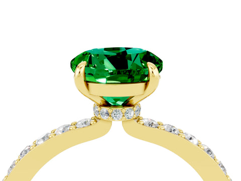 Yellow gold Round Cut Emerald Ring with Pavé Band and Four-Prong Setting_4