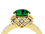 Yellow gold Round Cut Emerald Scalloped Halo Engagement Ring with Round Shared Prong Band_28