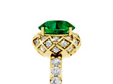 Yellow gold Round Cut Emerald Scalloped Halo Engagement Ring with Round Shared Prong Band_29