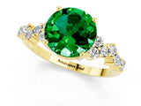 Yellow gold Round Cut Emerald Scattered Round Accent Ring with Prong Setting_13