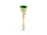 Yellow gold Round Cut Emerald Scattered Round Accent Ring with Prong Setting_14