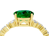 Yellow gold Round Cut Emerald Scattered Round Accent Ring with Prong Setting_16