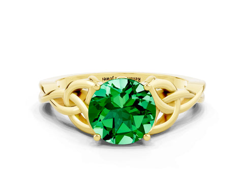 Yellow gold Round Cut Emerald Solitaire Celtic Knot Ring with Four-Prong Setting_12