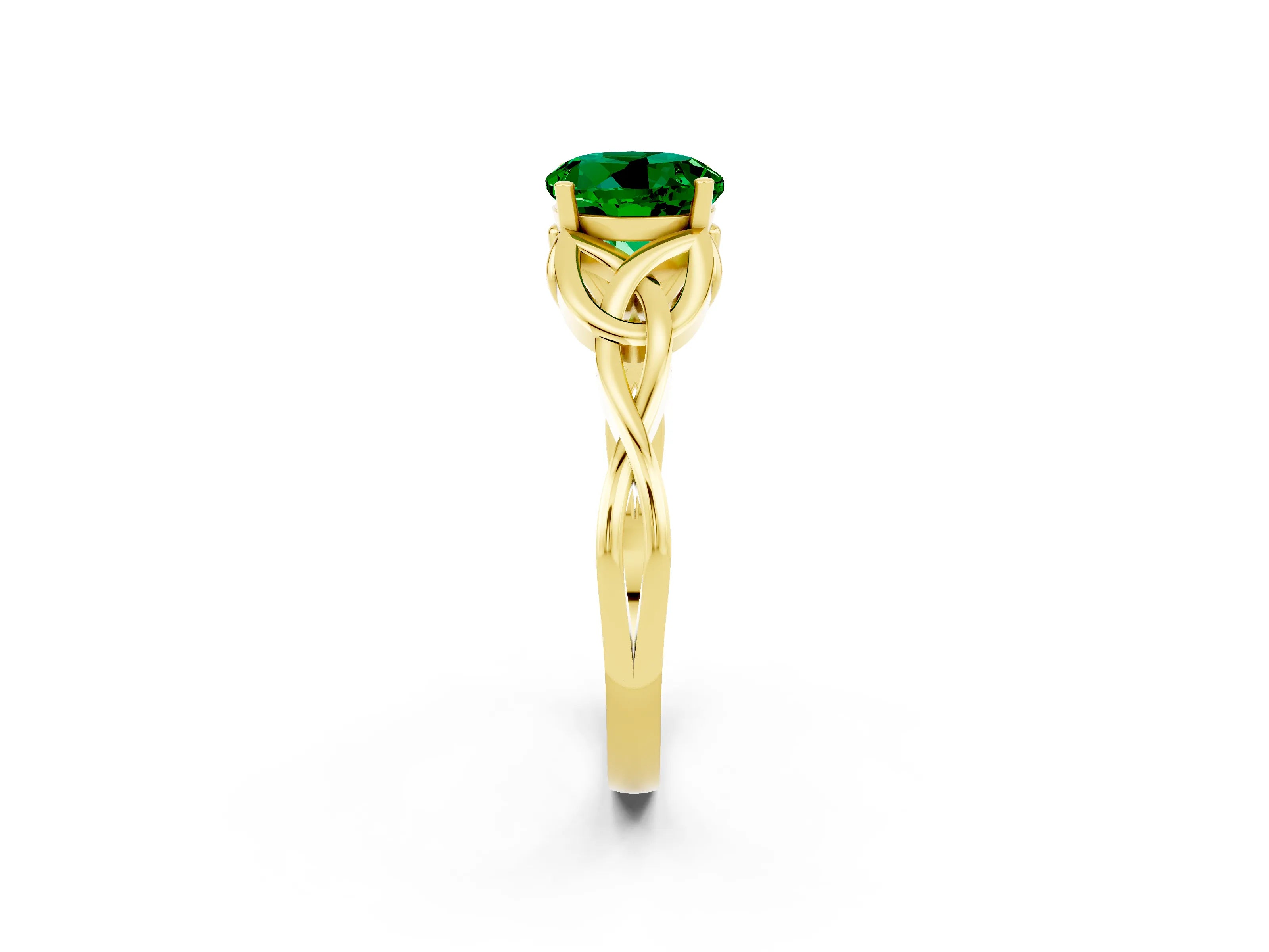 Yellow gold Round Cut Emerald Solitaire Celtic Knot Ring with Four-Prong Setting_14