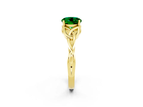 Yellow gold Round Cut Emerald Solitaire Celtic Knot Ring with Four-Prong Setting_14