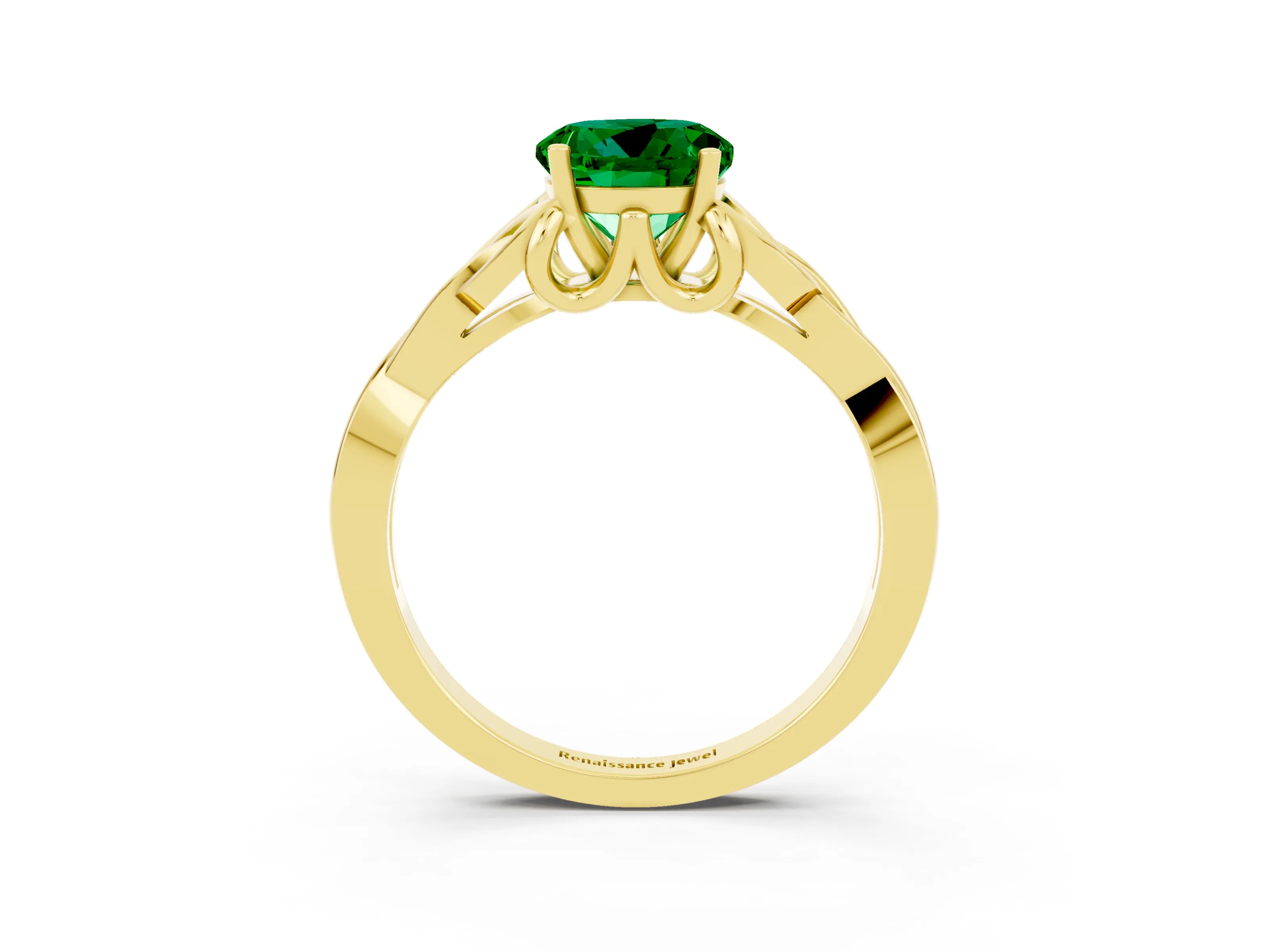 Yellow gold Round Cut Emerald Solitaire Celtic Knot Ring with Four-Prong Setting_15