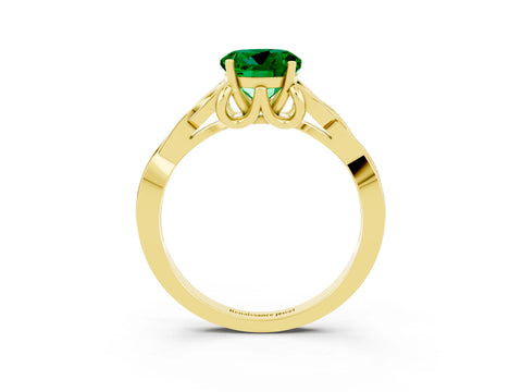 Yellow gold Round Cut Emerald Solitaire Celtic Knot Ring with Four-Prong Setting_15