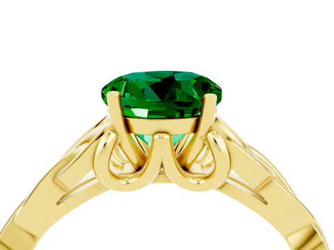 Yellow gold Round Cut Emerald Solitaire Celtic Knot Ring with Four-Prong Setting_16