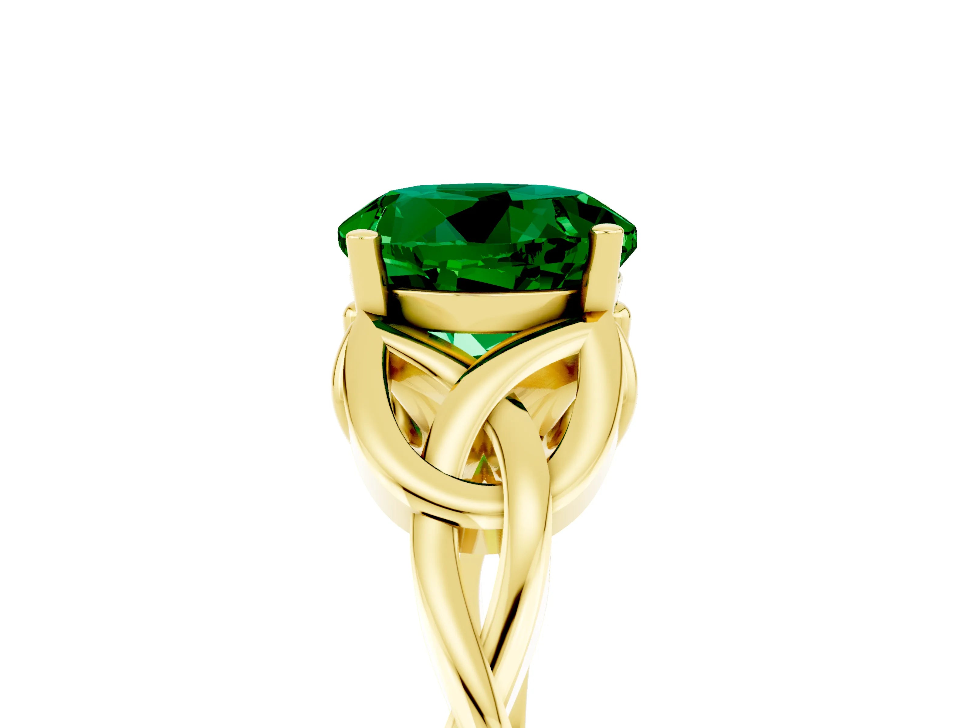 Yellow gold Round Cut Emerald Solitaire Celtic Knot Ring with Four-Prong Setting_17