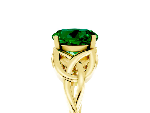 Yellow gold Round Cut Emerald Solitaire Celtic Knot Ring with Four-Prong Setting_17