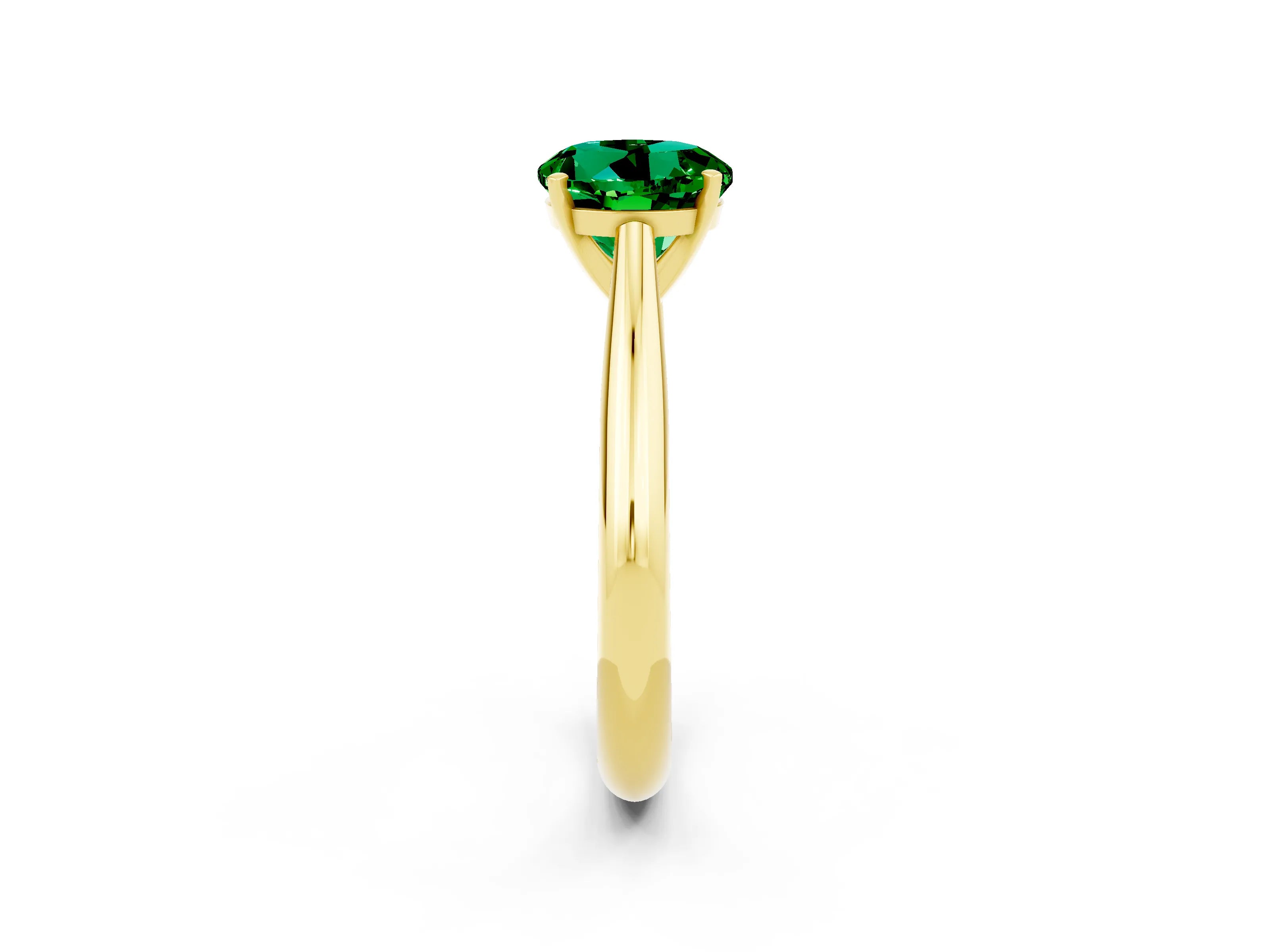 Yellow gold Round Cut Emerald Solitaire Engagement Ring with Cathedral Setting and Four-Prong Mount_14