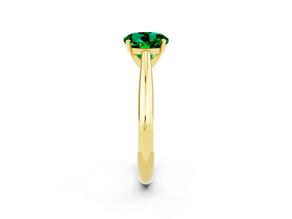 Yellow gold Round Cut Emerald Solitaire Engagement Ring with Cathedral Setting and Four-Prong Mount