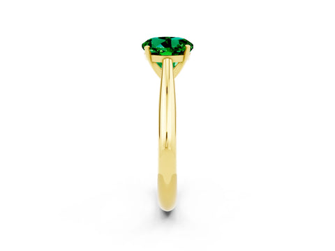 Yellow gold Round Cut Emerald Solitaire Engagement Ring with Cathedral Setting and Four-Prong Mount_14
