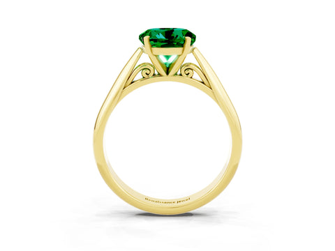 Yellow gold Round Cut Emerald Solitaire Engagement Ring with Cathedral Setting and Four-Prong Mount_15