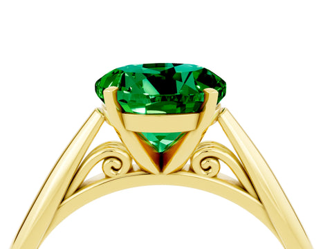 Yellow gold Round Cut Emerald Solitaire Engagement Ring with Cathedral Setting and Four-Prong Mount_16