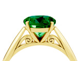 Yellow gold Round Cut Emerald Solitaire Engagement Ring with Cathedral Setting and Four-Prong Mount_70