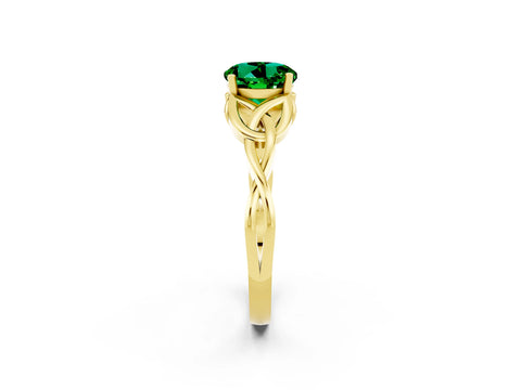 Yellow gold Round Cut Emerald Solitaire Engagement Ring with Celtic Knot Band and Four-Prong Setting_2