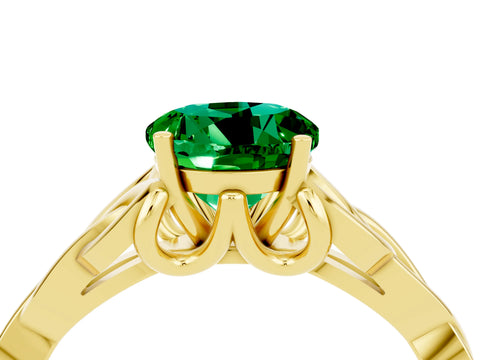 Yellow gold Round Cut Emerald Solitaire Engagement Ring with Celtic Knot Band and Four-Prong Setting_4