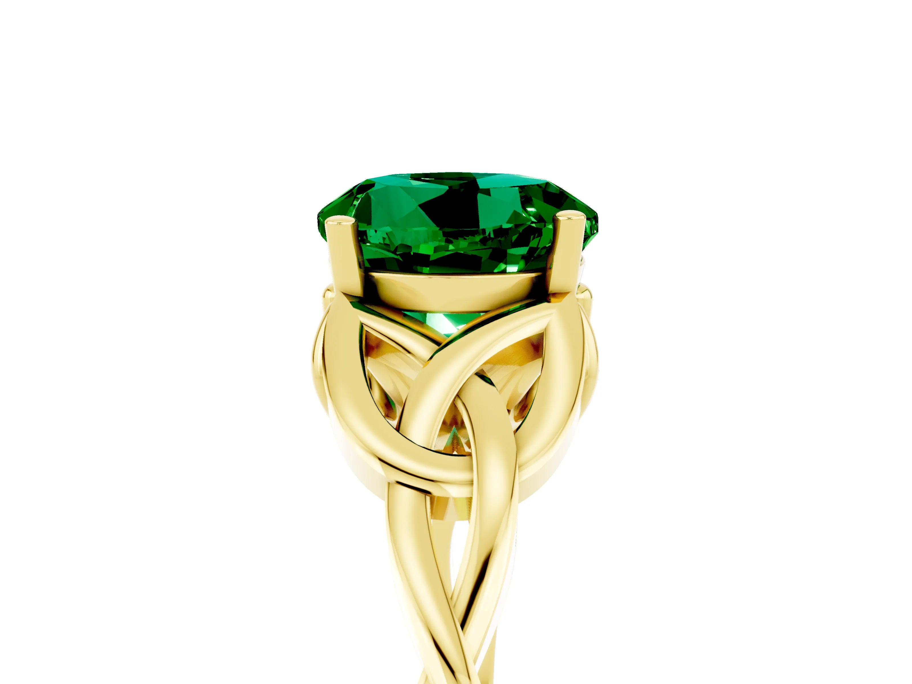 Yellow gold Round Cut Emerald Solitaire Engagement Ring with Celtic Knot Band and Four-Prong Setting_5