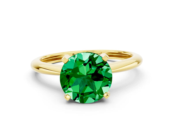 Yellow gold Round Cut Emerald Solitaire Engagement Ring with Classic Band and Four-Prong Setting