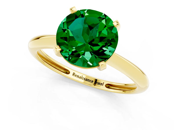 Yellow gold Round Cut Emerald Solitaire Engagement Ring with Classic Band and Four-Prong Setting
