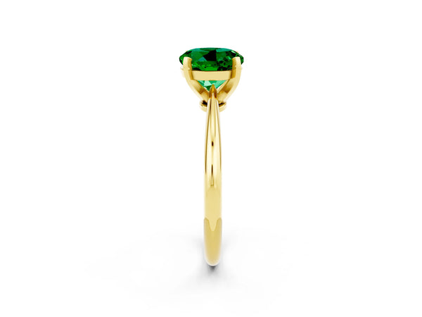 Yellow gold Round Cut Emerald Solitaire Engagement Ring with Classic Band and Four-Prong Setting