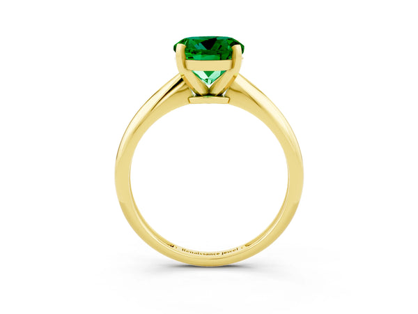 Yellow gold Round Cut Emerald Solitaire Engagement Ring with Classic Band and Four-Prong Setting