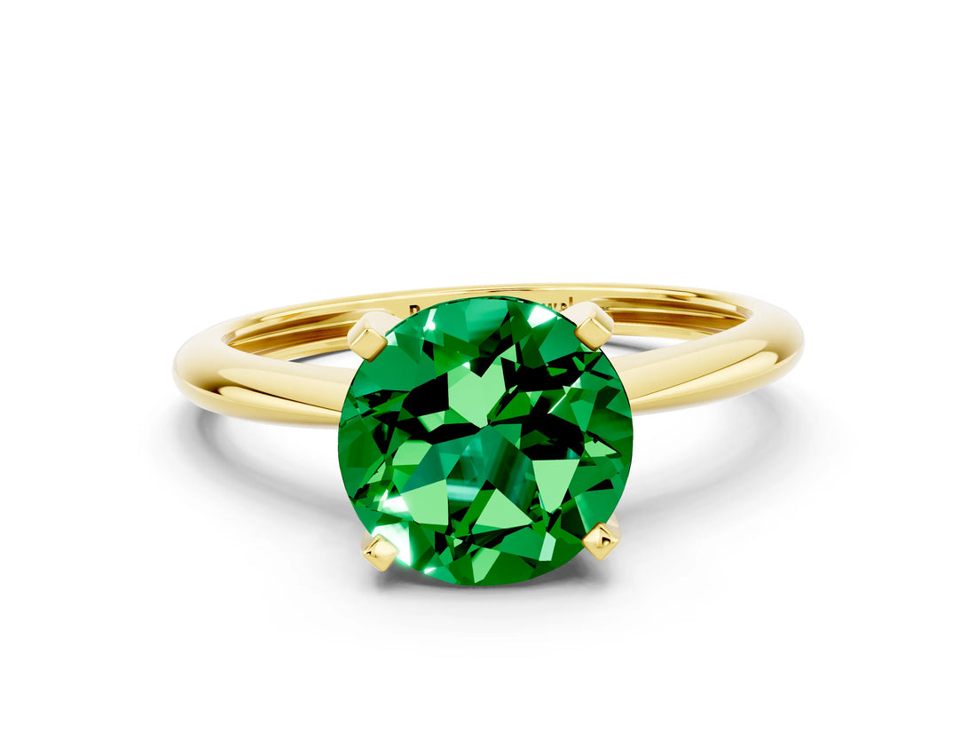 Yellow gold Round Cut Emerald Solitaire Engagement Ring with Classic Band and Four-Prong Setting_24