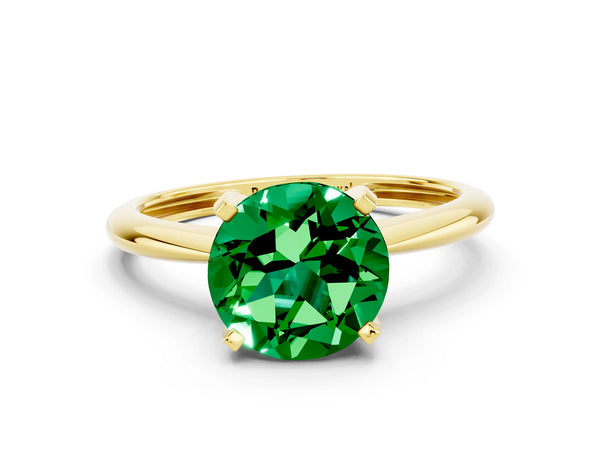 Yellow gold Round Cut Emerald Solitaire Engagement Ring with Classic Band and Four-Prong Setting