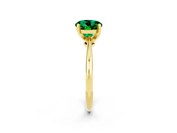 Yellow gold Round Cut Emerald Solitaire Engagement Ring with Classic Band and Four-Prong Setting