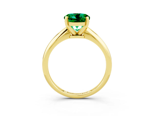 Yellow gold Round Cut Emerald Solitaire Engagement Ring with Classic Band and Four-Prong Setting