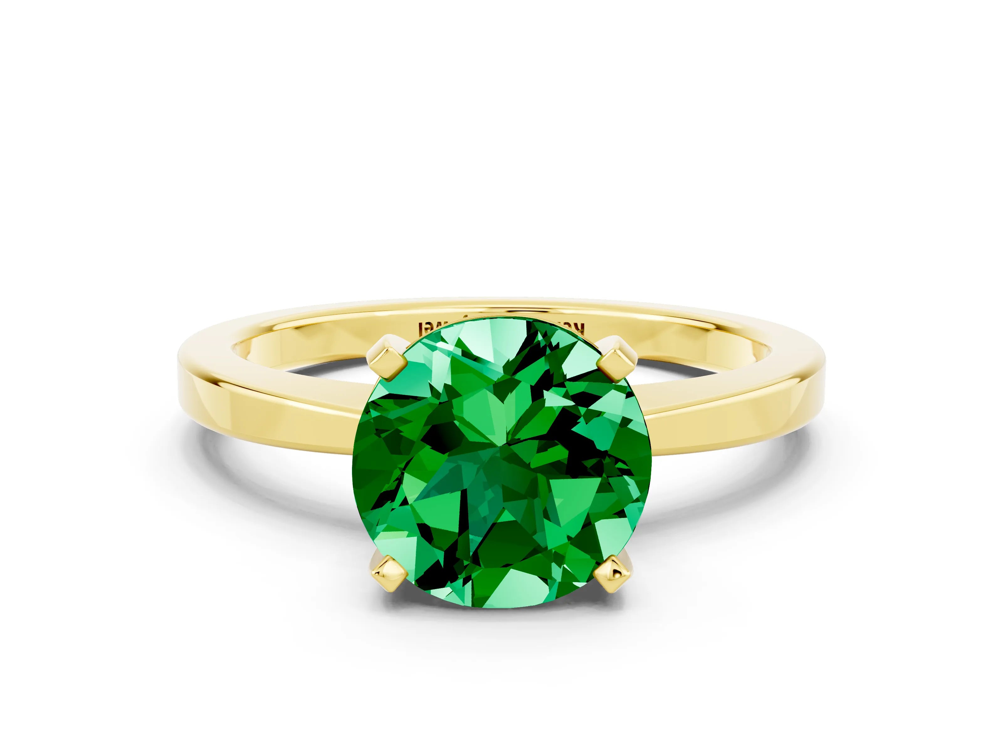 Yellow gold Round Cut Emerald Solitaire Engagement Ring with Classic Band and Four-Prong Setting_44