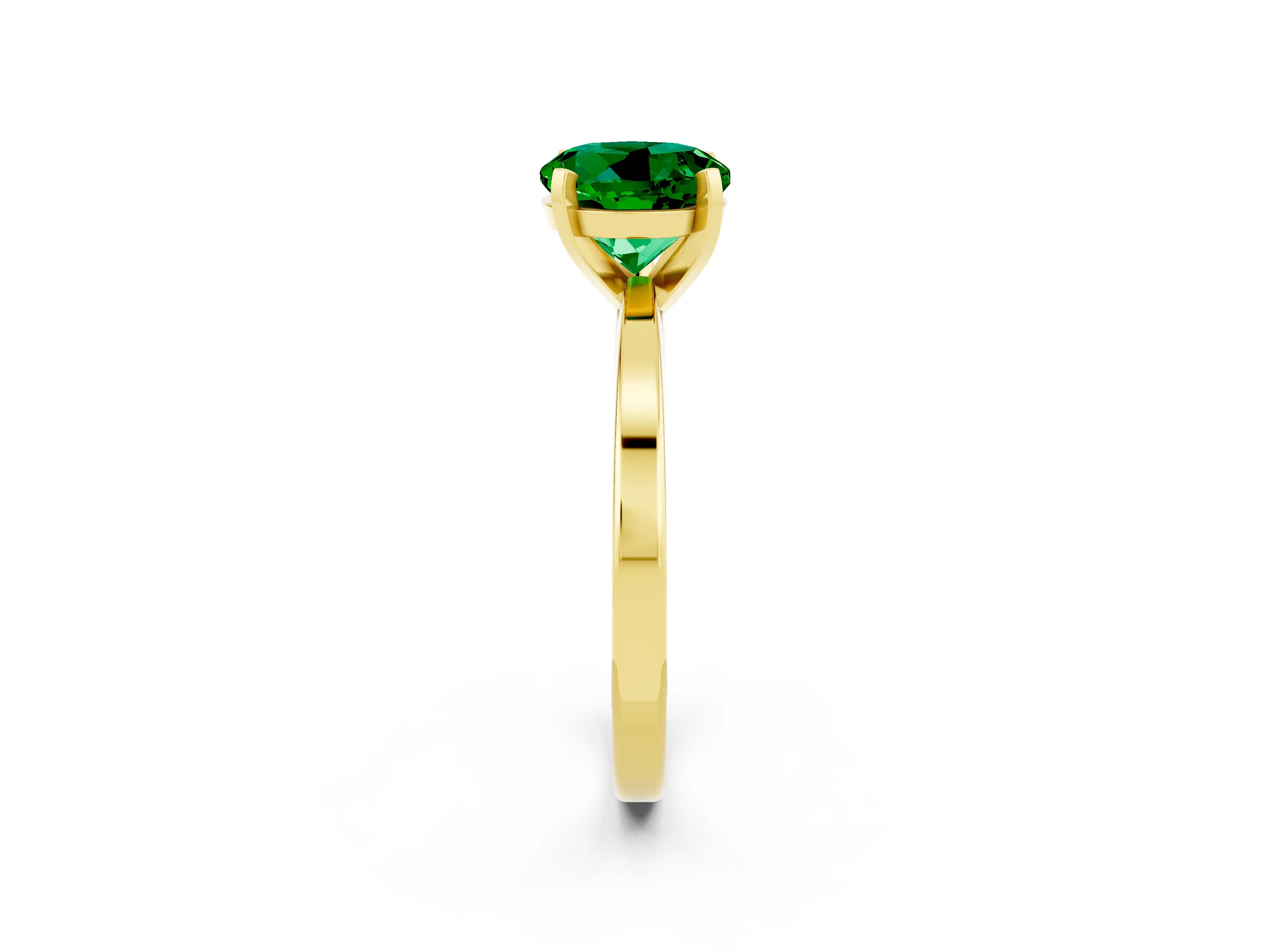 Yellow gold Round Cut Emerald Solitaire Engagement Ring with Classic Band and Four-Prong Setting_46