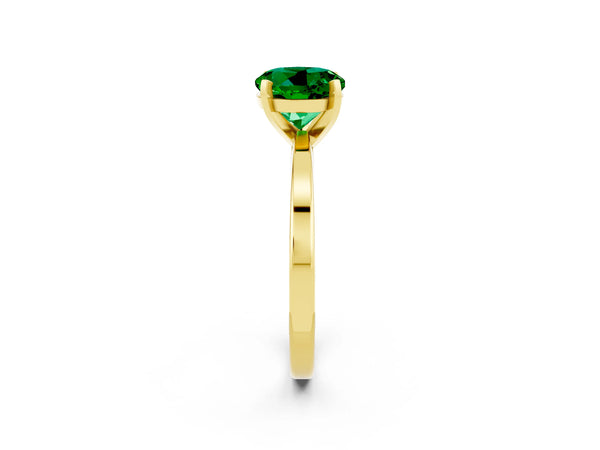 Yellow gold Round Cut Emerald Solitaire Engagement Ring with Classic Band and Four-Prong Setting