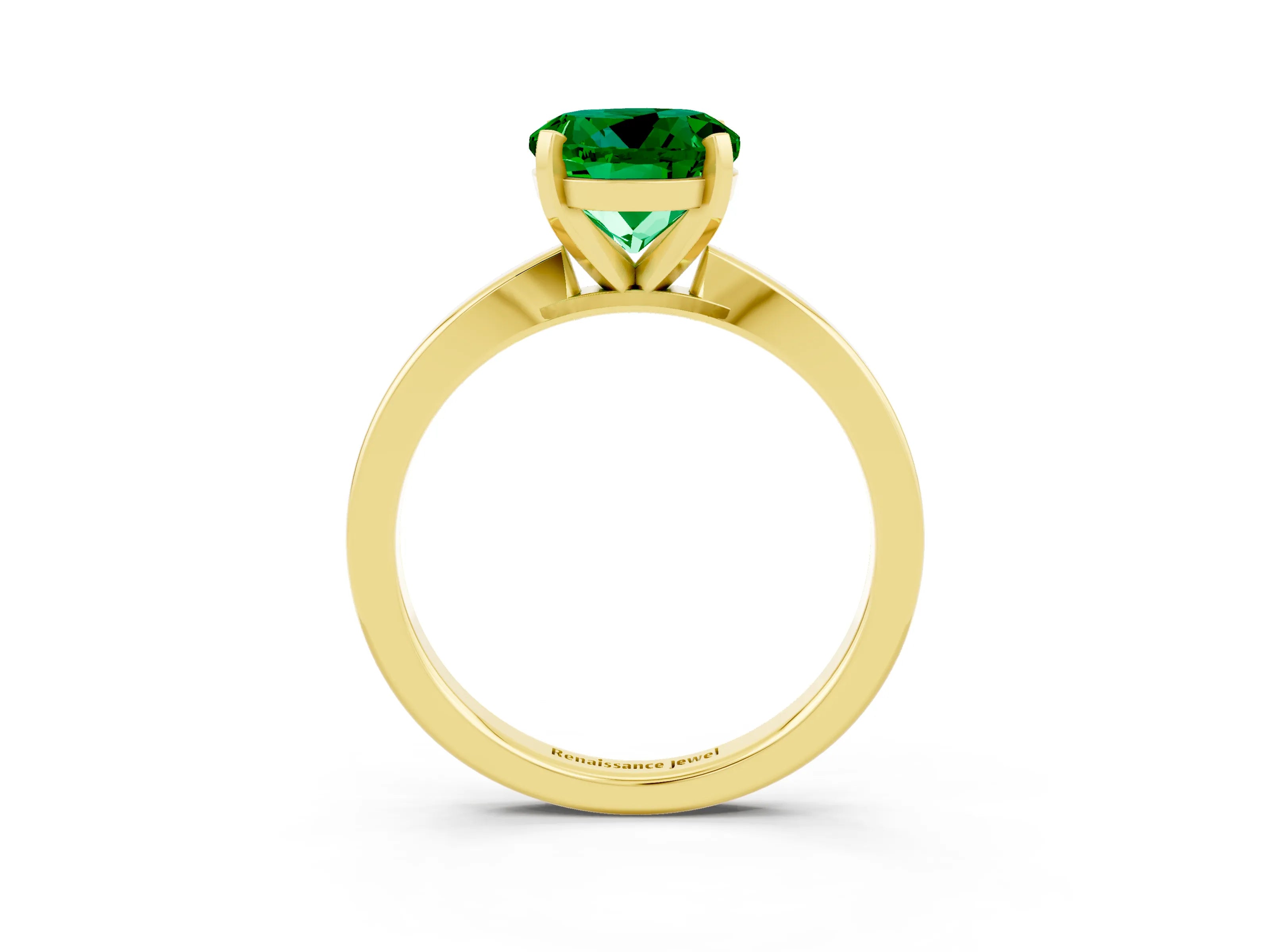 Yellow gold Round Cut Emerald Solitaire Engagement Ring with Classic Band and Four-Prong Setting_47