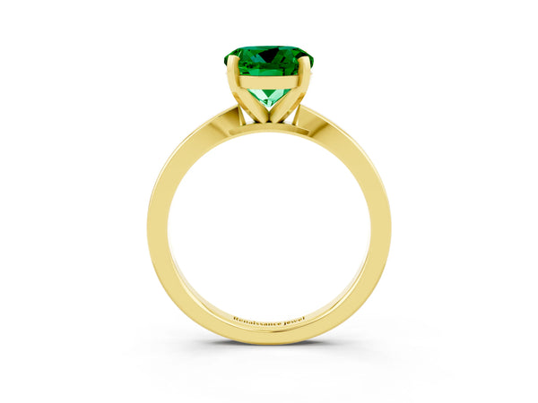 Yellow gold Round Cut Emerald Solitaire Engagement Ring with Classic Band and Four-Prong Setting