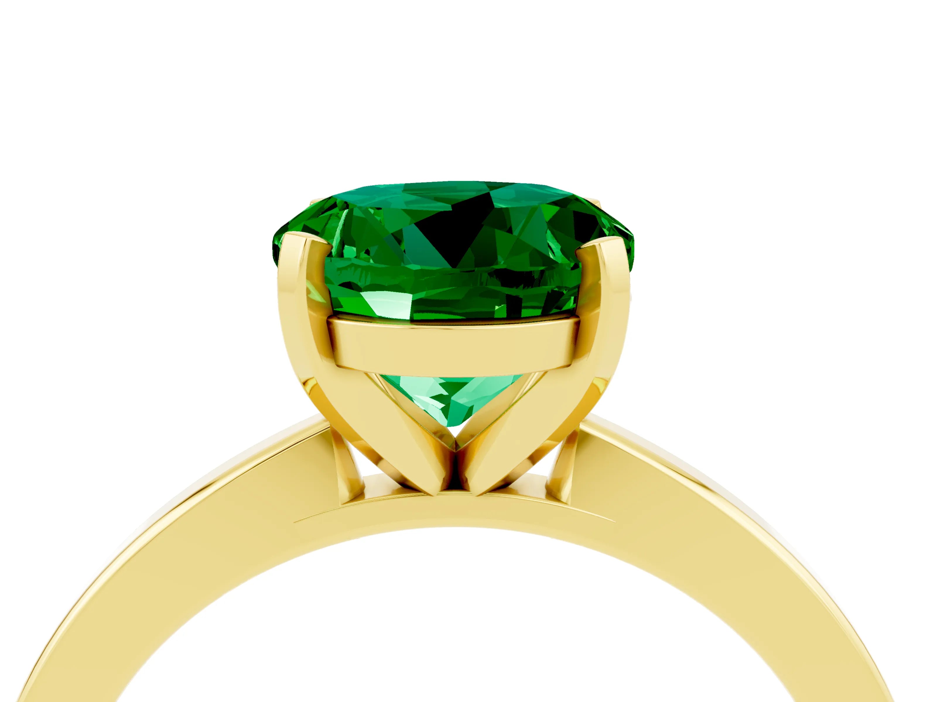 Yellow gold Round Cut Emerald Solitaire Engagement Ring with Classic Band and Four-Prong Setting_48