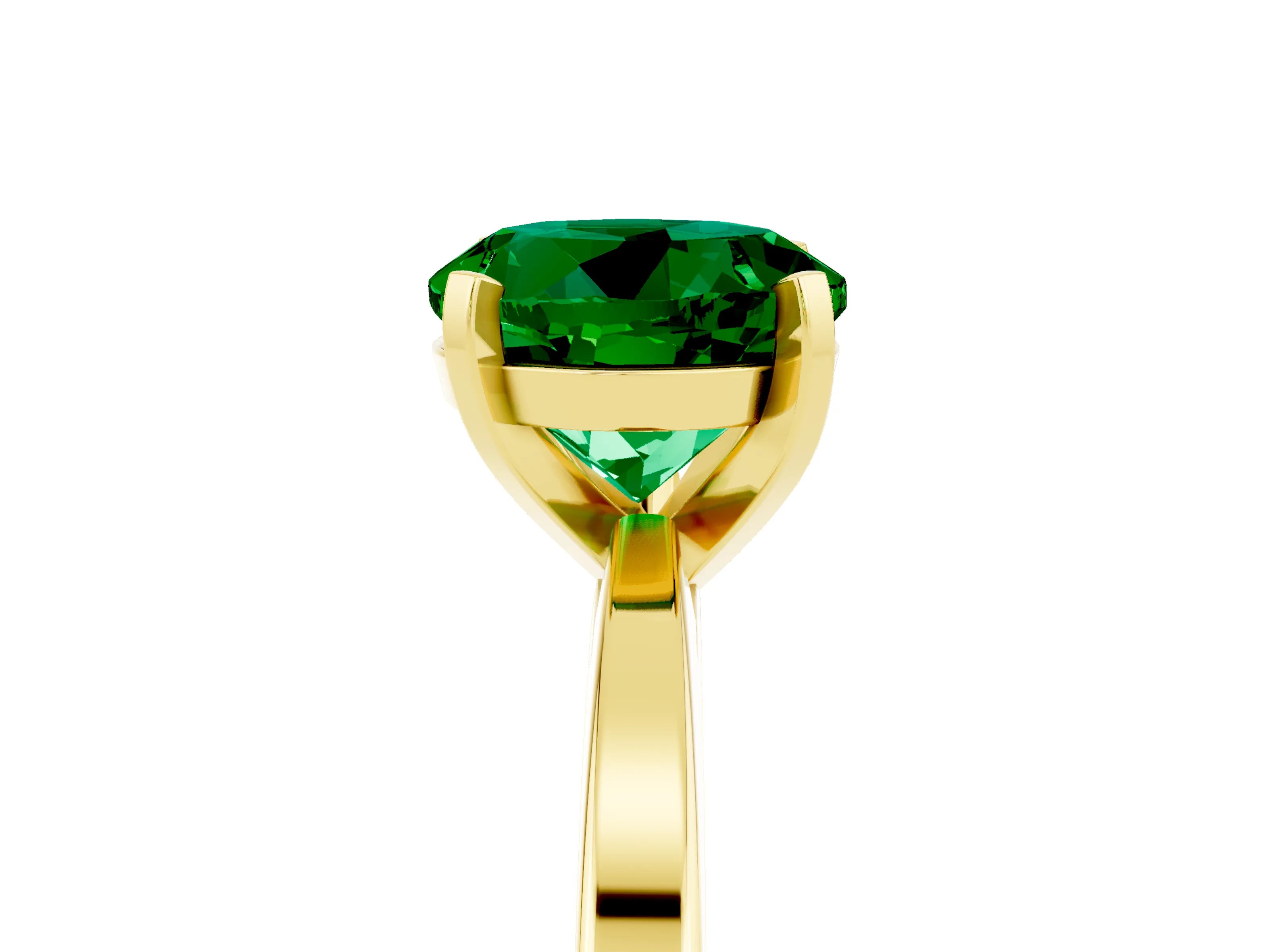 Yellow gold Round Cut Emerald Solitaire Engagement Ring with Classic Band and Four-Prong Setting_49
