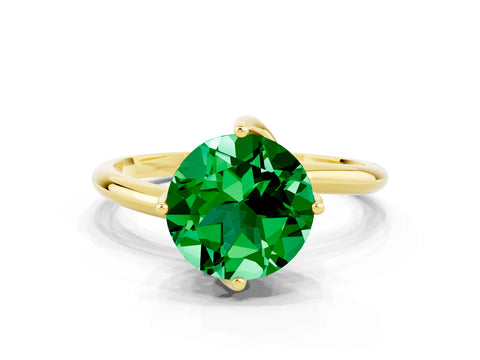 Yellow gold Round Cut Emerald Solitaire Engagement Ring with Four-Prong Setting and Classic Band_12