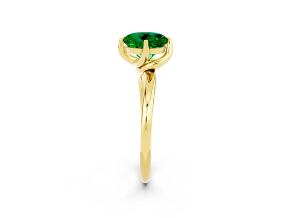 Yellow gold Round Cut Emerald Solitaire Engagement Ring with Four-Prong Setting and Classic Band