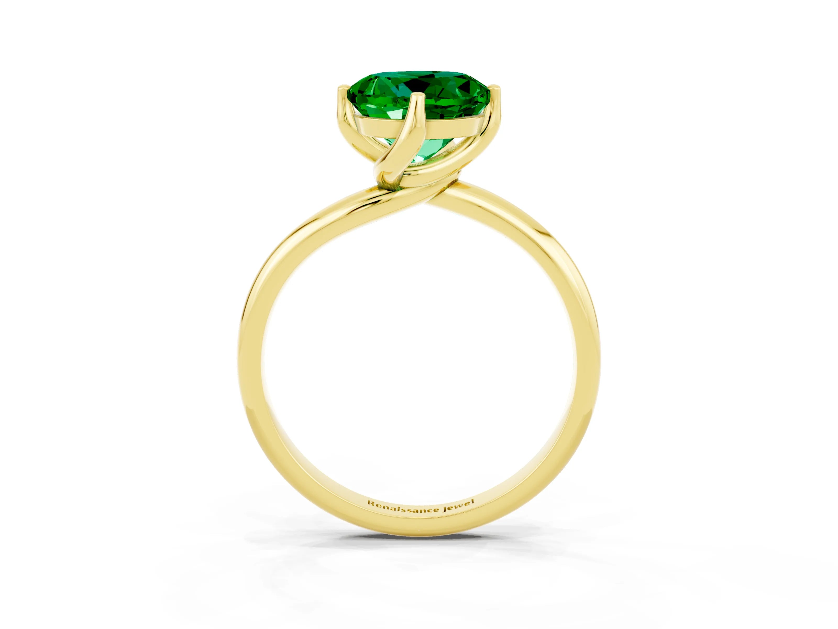 Yellow gold Round Cut Emerald Solitaire Engagement Ring with Four-Prong Setting and Classic Band_15
