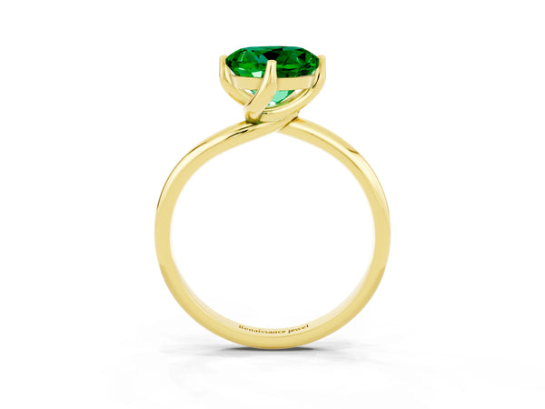 Yellow gold Round Cut Emerald Solitaire Engagement Ring with Four-Prong Setting and Classic Band