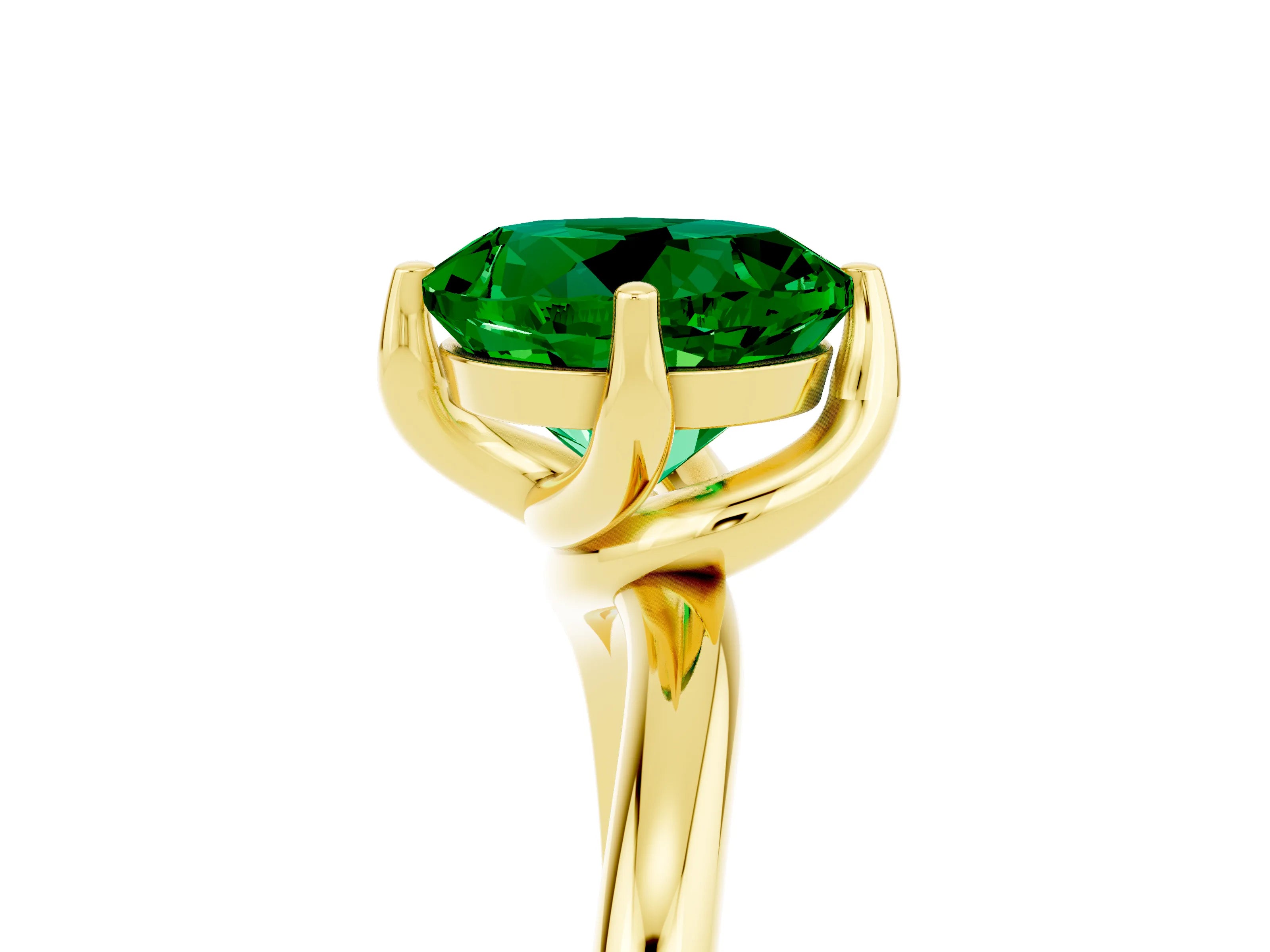 Yellow gold Round Cut Emerald Solitaire Engagement Ring with Four-Prong Setting and Classic Band_17